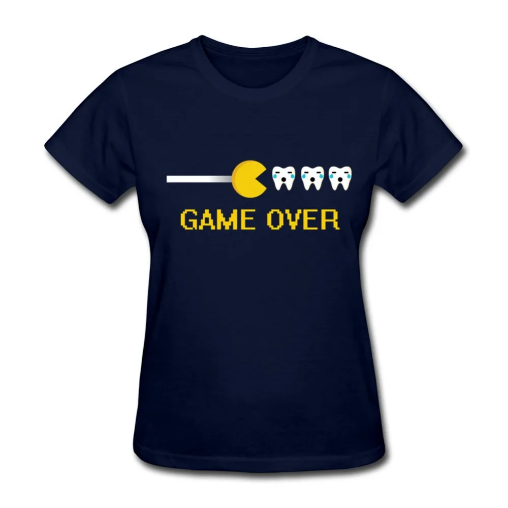 Милые стоматолог Game Over новая футболка Для женщин хлопок плюс Размеры короткий