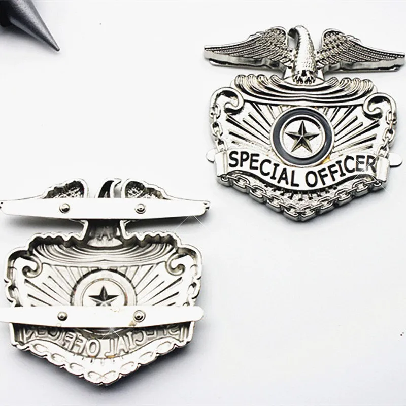 Rare Retro US MJ Michael Jackson Metallic Silver Eagle Metal Stainless Steel Special Officer Badge Collection