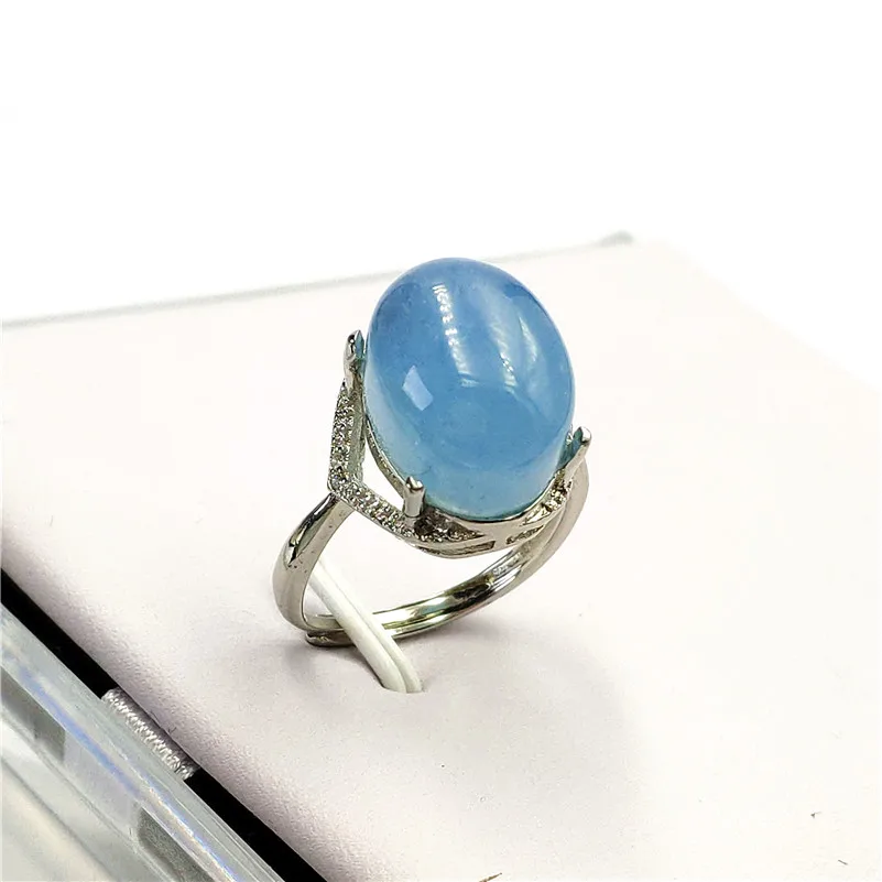 

Natural Blue Aquamarine Crystal Adjustable Ring Stone 925 Silver 14x11mm Beads Lucky Love Gift Stone Fashion Ring Jewelry AAAAA
