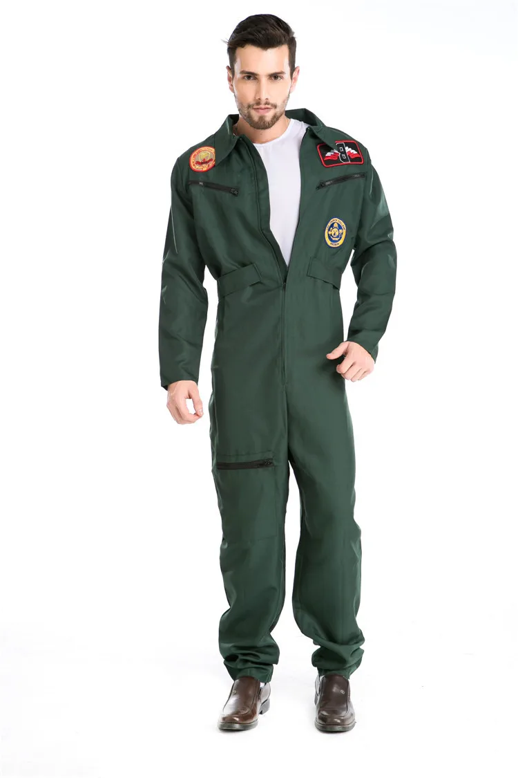 Хэллоуин человек летчик военный костюм комбинезон пилота фантазия костюм на молнии армейский зеленый военно-воздушные силы Косплей униформа