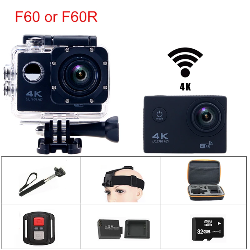 gopro hero 4 style F60 or F60R 30fps WiFi Allwinner V3 Waterproof 4K Action Camera Remote Control go pro Sport Camera Mini Cam