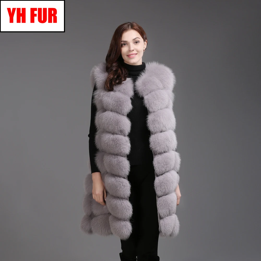 

Lady Real Fox Fur Sleeveless Coat Jacket Women Long Style 100% Genuine Fox fur Gilet 2019 New Warm Winter Fashion Fox Fur Vest