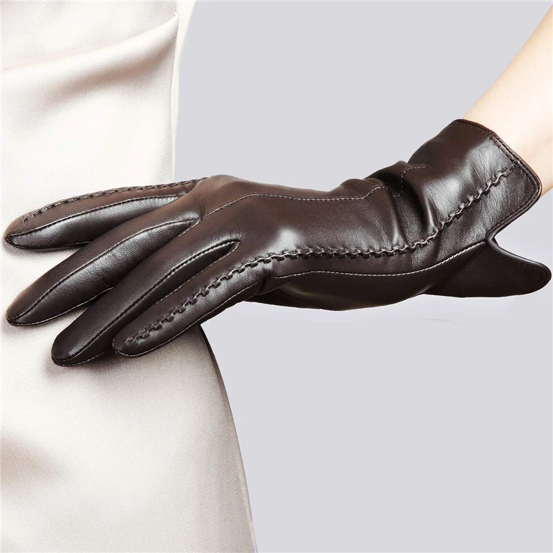 2019 New Women Genuine Leather Gloves Female Sheepskin Gloves Spring Autumn Nylon Lined Fashion Trend Mittens L085NN-1