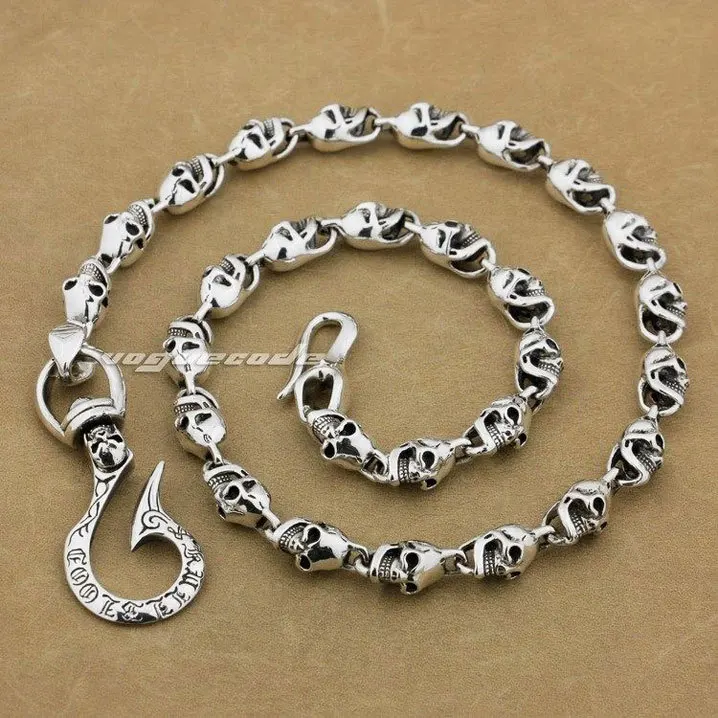 

Punk Rockr Fashion Fish Hook Waist Pendant Solid 925 Sterling Silver Cool Men's Biker Skulls Wallet Chain 8W004WC -- 12"~36"