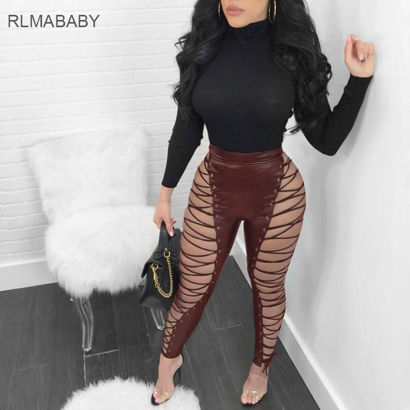 RLMABABY облегающее из искусственной кожи штаны на шнуровке Бандаж с высокой талией