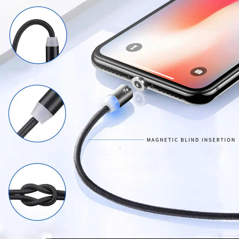 USB magnetic charging cable, Micro USB cable for iPhone XR XS Max X magnet charger USB C cable LED charging cable