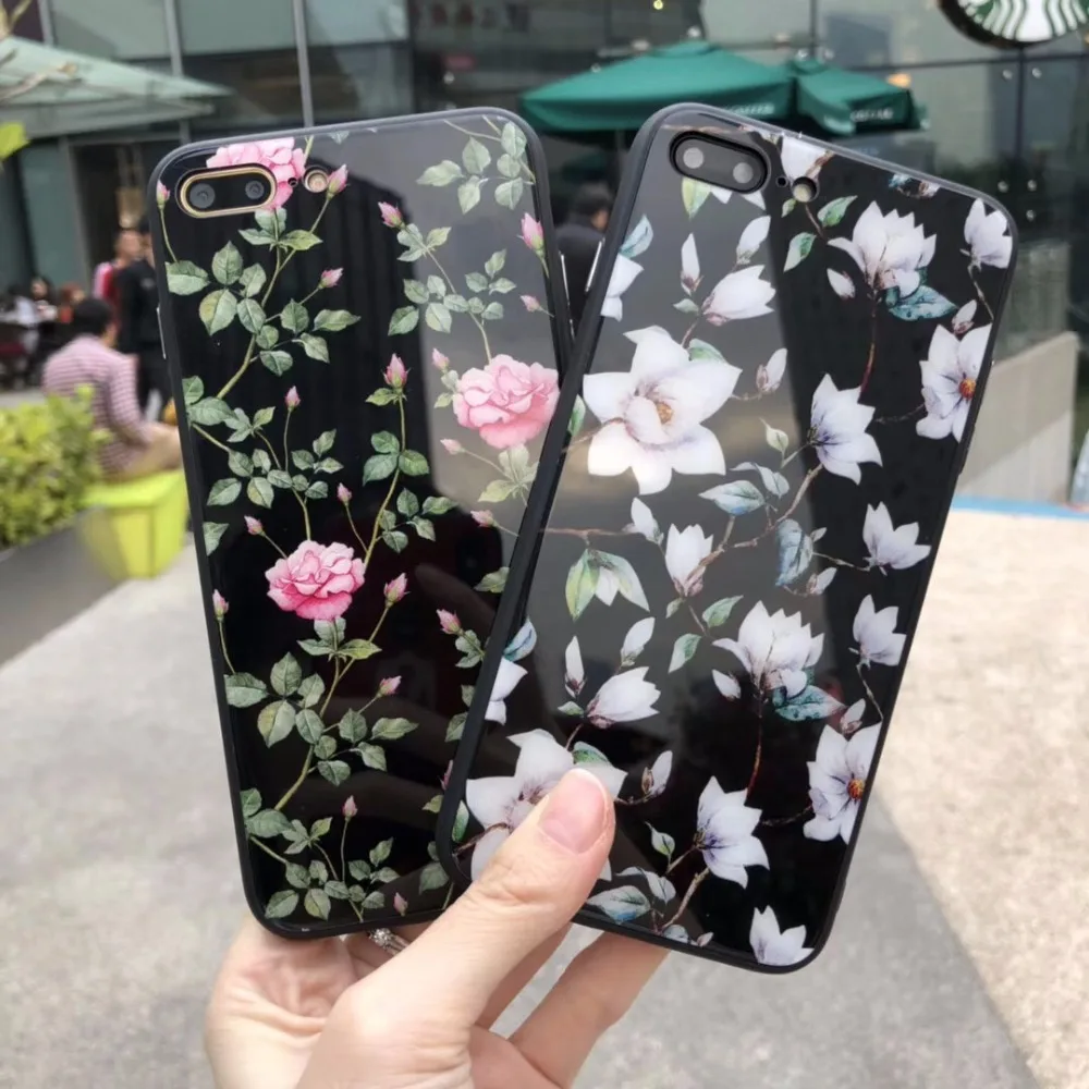 KJYKJ glossy Flower Phone Case For iPhone 6 6s Plus Clear Rose Floral
