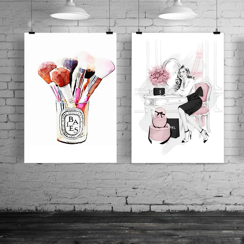

Quadro Salon Fashion Girls Nordic Posters and Prints Canvas Painting Vogue Brush Wall Art Print Pictures For Living Room Decor
