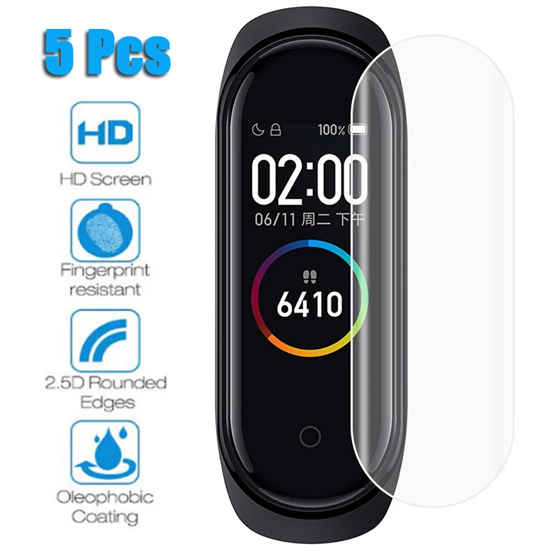 

5 pcs protective film on for xiaomi mi band 4 full cover screen protector glass films on xiomi miband4 smart wristband bracelet