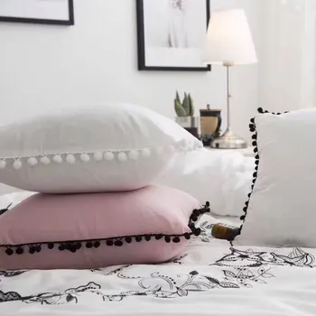 

Lannidaa 45*45CM Black White Pompom Cushion Cover Solid Pillowcase Cotton Decorative Bed Sofa Pillow Case 1pc Square PillowCover