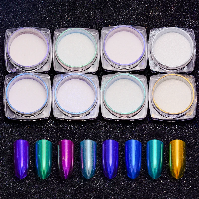 

Laser Mirror Nail Glitter Powder Shinning Holographic Blue Green Nail Dust Chrome Nails Pigment Glitters Nail Art Decorations