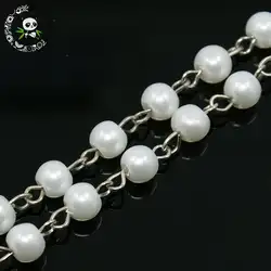 8 мм ручной работы Стекло жемчужина бисером цепи для ожерелья/Браслеты, с Утюг Eyepins, 39,3 "; около 77 шт./strand
