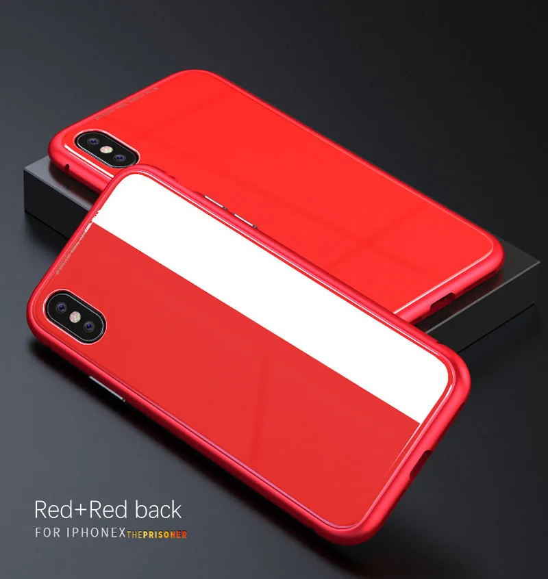 Роскошные прозрачные металлические магнитные адсорбционные чехлы для телефонов iPhone XS MAX XR X 10 6s 7 8 Plus 8 Plus 7Plus Магнитный чехол из закаленного стекла - Цвет: RED2