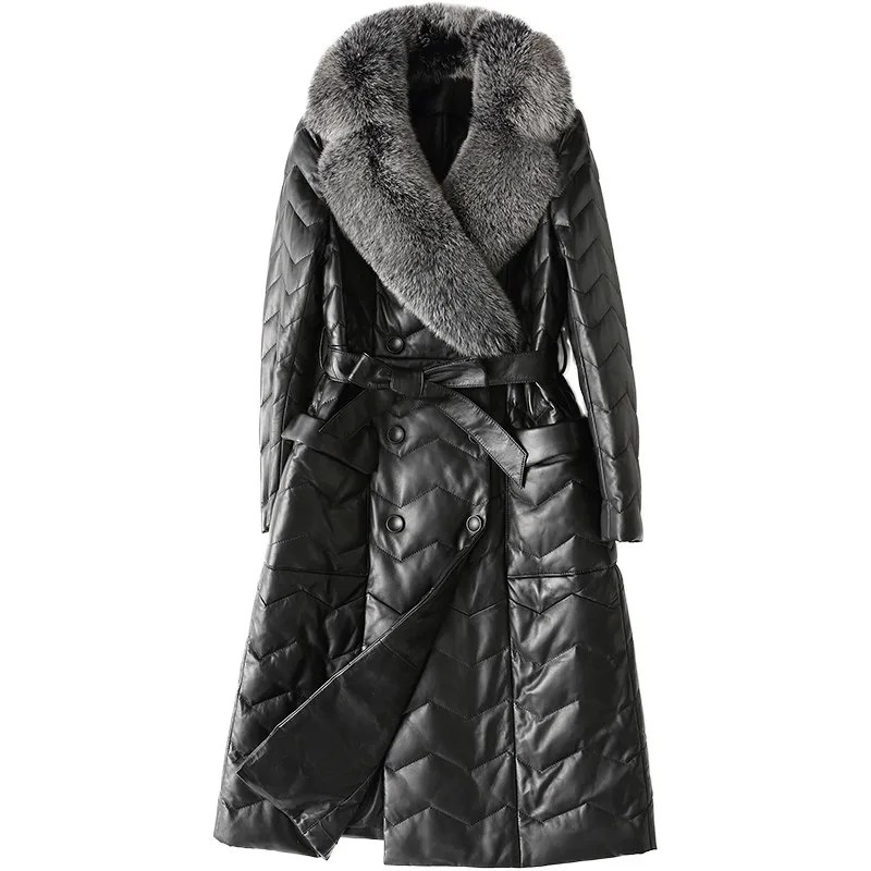 

Autumn Down Jacket Women Parkas 2018 New High Quality Fashion Fox fur collar Matching Belt Winter Warm Sheepskin Outerwear NO505