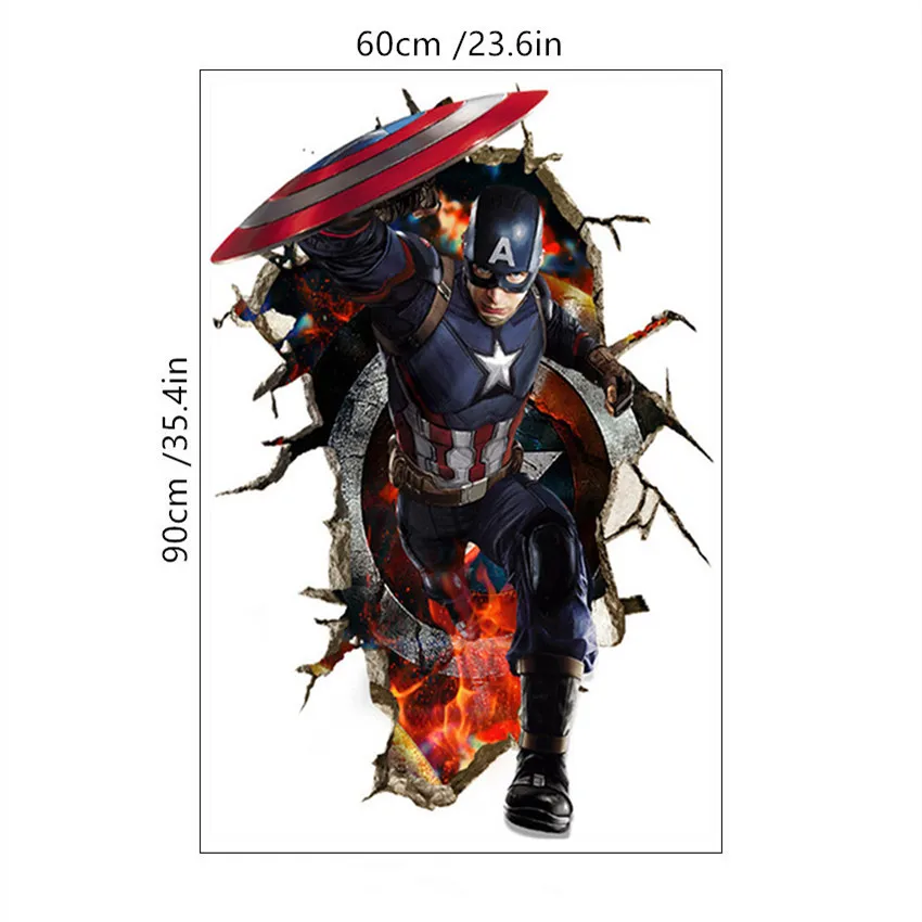 D138 Captain America Железный человек сломанный 3d стены введите детская комната виниловые наклейки Супер Герой Мстители фильм Фреска украшение дома marvel плакат 60*90 см - Цвет: D138 Captain America
