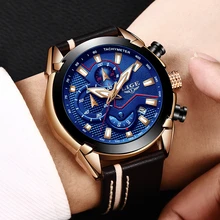 Reloje LIGE Brand Men’s Chronograph Analog Quartz Watch with Date, Luminous Hands, Waterproof Leather Strap Wristswatch for Man