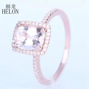 

HELON UNBELIEVABLE 6x8mm Cushion 1.37CT Morganite & 0.2ct Diamonds Wedding Ring Soild 10K Rose Gold Engagement Fine Jewelry Ring