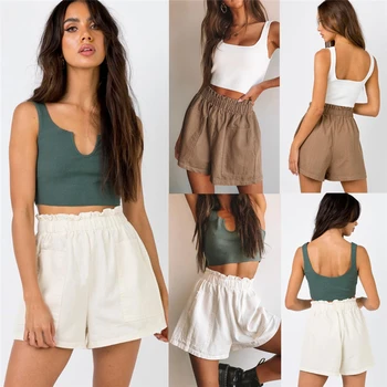 

HIRIGIN Womens Girl Linen High Waist Casual Shorts Ladies Summer Loose Trousers
