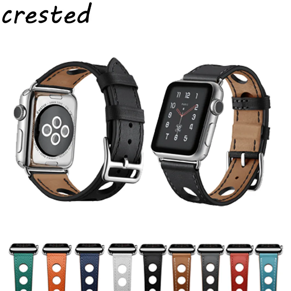 CRESTED Genuine leather strap  For Apple Watch 3/2/1 42mm 38mm iwatch band replacement bracelet watchband leather belt 