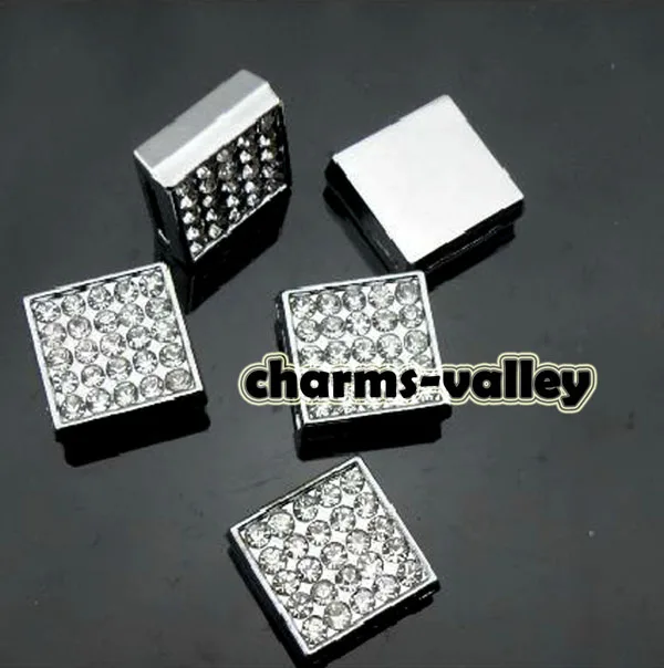 

Free Shipping, 10PCS 8MM Full Rhinestone Square Slide Charms Slide Letters Fit 8mm Wristbands, Belts