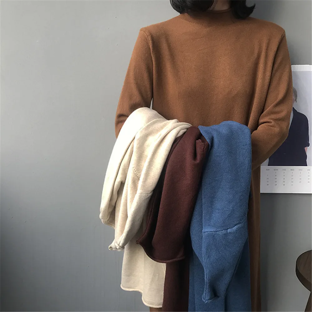 Autumn-Winter Knitted Solid Basic Long Dress 2018 Sexy Bodycon Sweater Dress Long Sleeve All Match Dresses Vestido Z9131 (18)