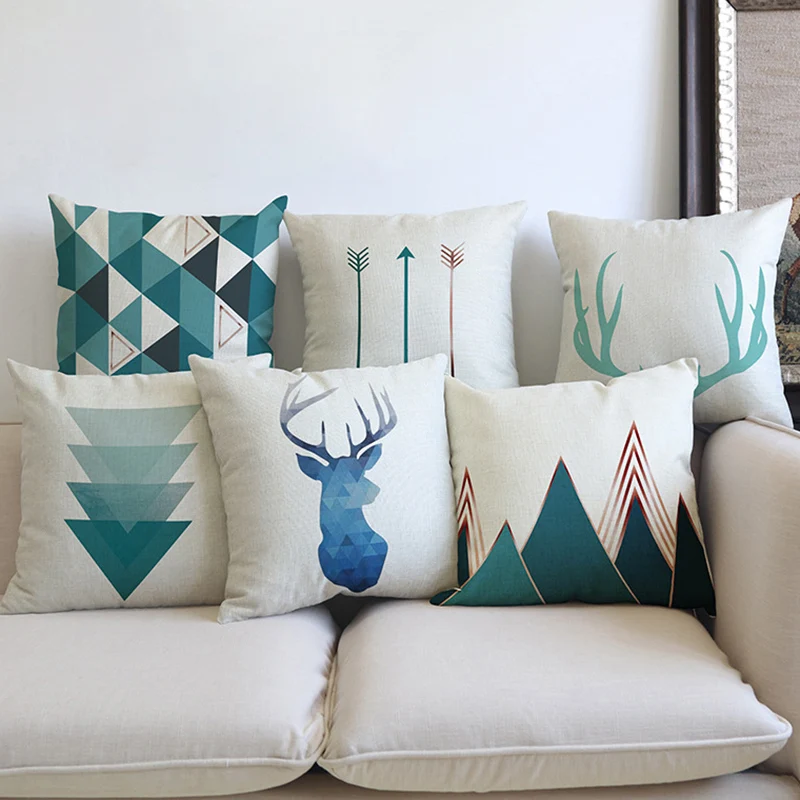 

Summer Blue Nordic Geometric Arrow Greenish Cotton Linen Sofa Chair Throw Pillow Case Modern Concise Home Decor Cushion Cover