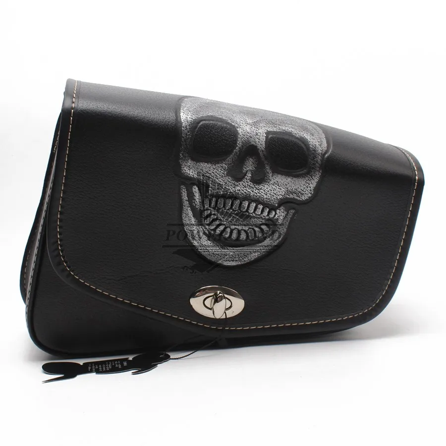 

Black Motorcycle PU Leather Skull Logo Tool Bag Luggage Saddle Bag Right Side For Harley Sportster XL883 1200 Honda Suzuki