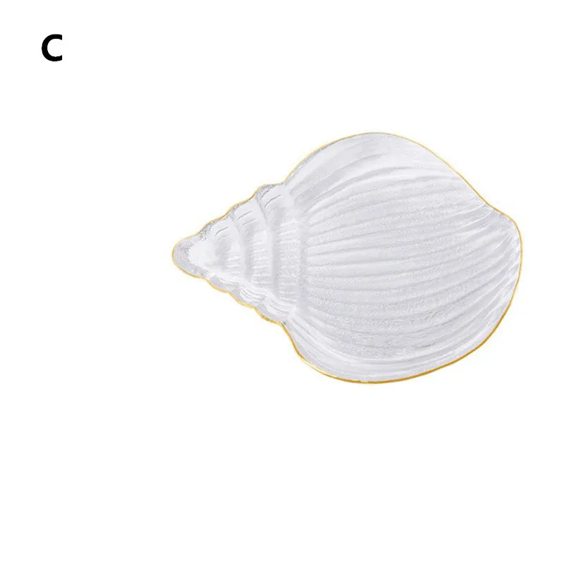 Glass Golden Ocean Conch Starfish Jewelry Dish Breakfast Steak Western Food Fruit Plates Storage Tray Decoration Crafts Gifts - Цвет: C