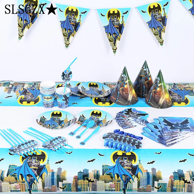 

Batman party set kids birthday favor emoji plates cups napkins party hats tablecloth emoji theme party decoration