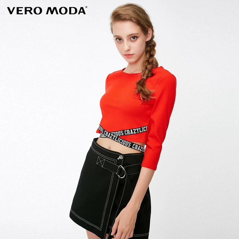 Vero Moda New Arrivals Women's Letter Print Decorative Ribbon Long Sleeves Short Knit | 318430510