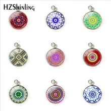 Style bohème Vintage Mandala rond pendentifs en verre fait à la main Cabochon Mandala Art Photo pendentifs en acier inoxydable bijoux(China)