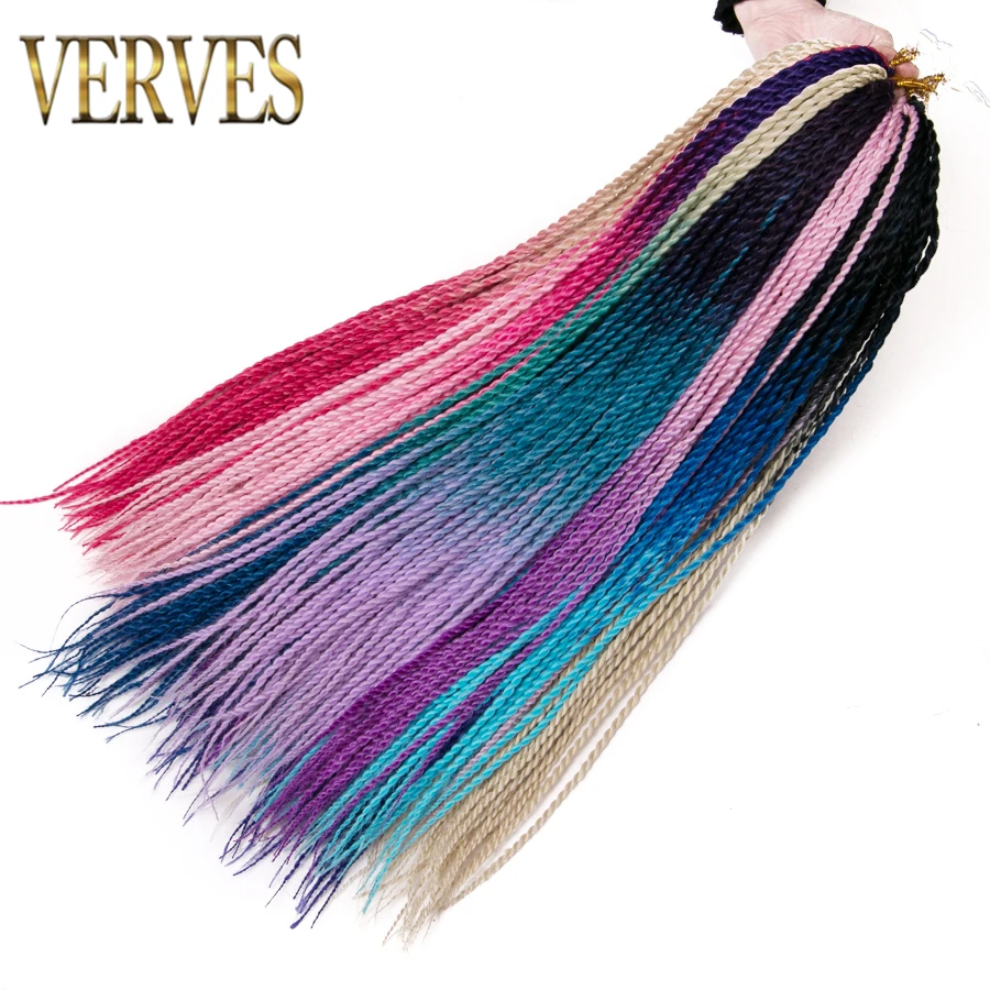 VERVES 24 дюймов inch Ombre Senegalese Twist Hair вязаный крючком косы 30 корней/упаковка Синтетические плетение волос для женщин серый, bonde, розовый