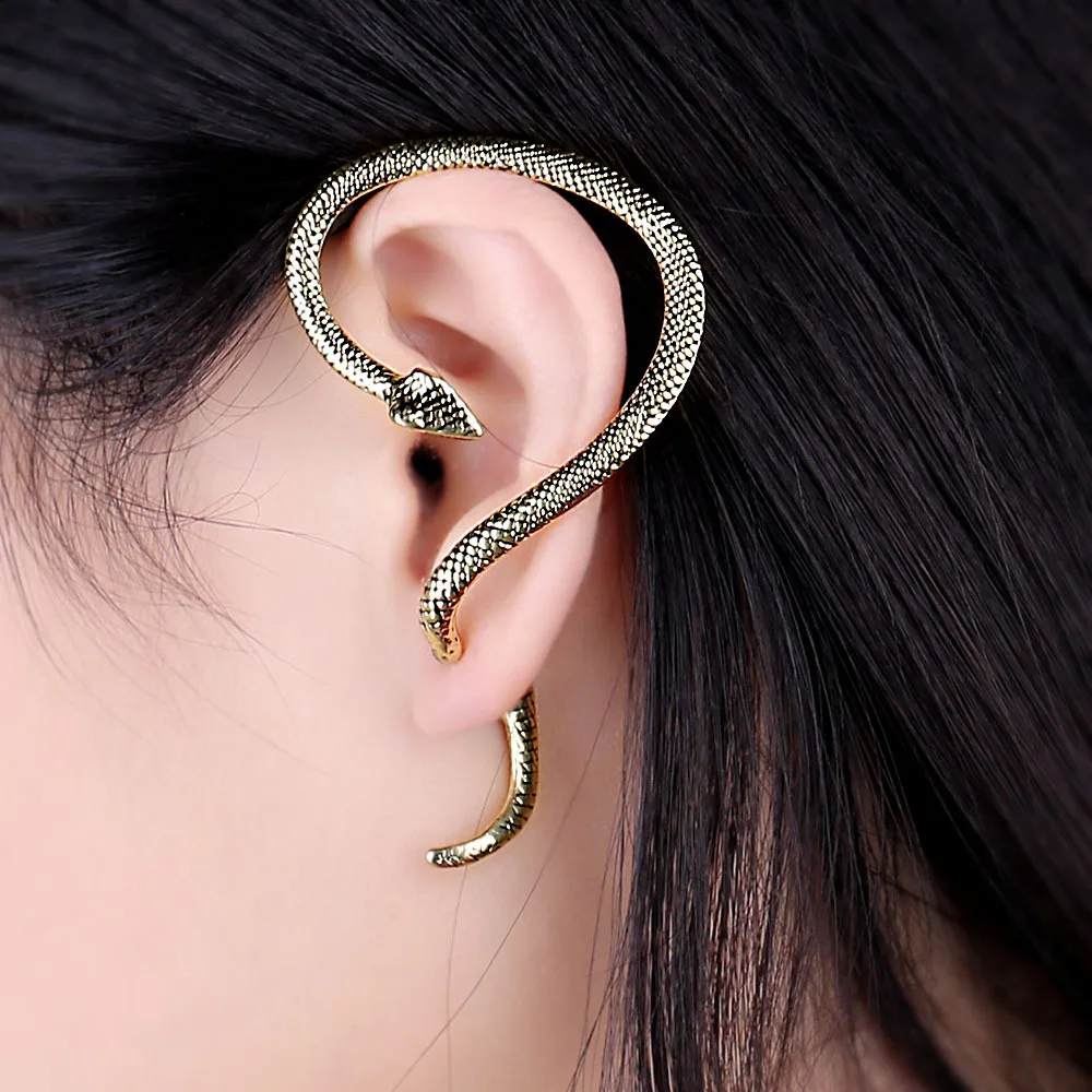 

1 pair Tiny Skull Stud Earring For Women 1pc Excellent Gothic Punk Snake Wind Temptation Ear Stud Cuff Earring