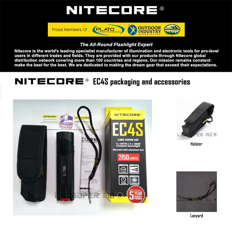 ISPO лауреат / Nitecore EC4S фонарик 2150 люмен XHP50 светодиодный ручной прожектор