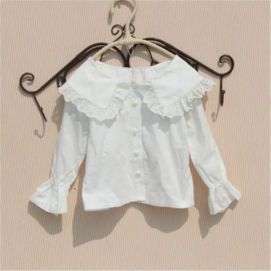 

2019 Summer autumn top baby girl clothes girls blouse children clothing cotton white blouse school girl top kids shirt AA3527