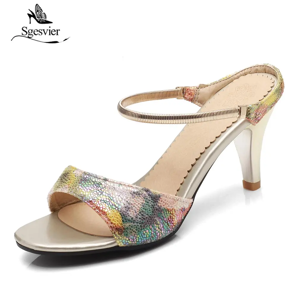 

Sgesvier Women 2018 Summer Shoes Women Slides High Heels Peep Toe Sandals Sexy Thin Heel Slippers Ladies Shoes Size 32-43 B356
