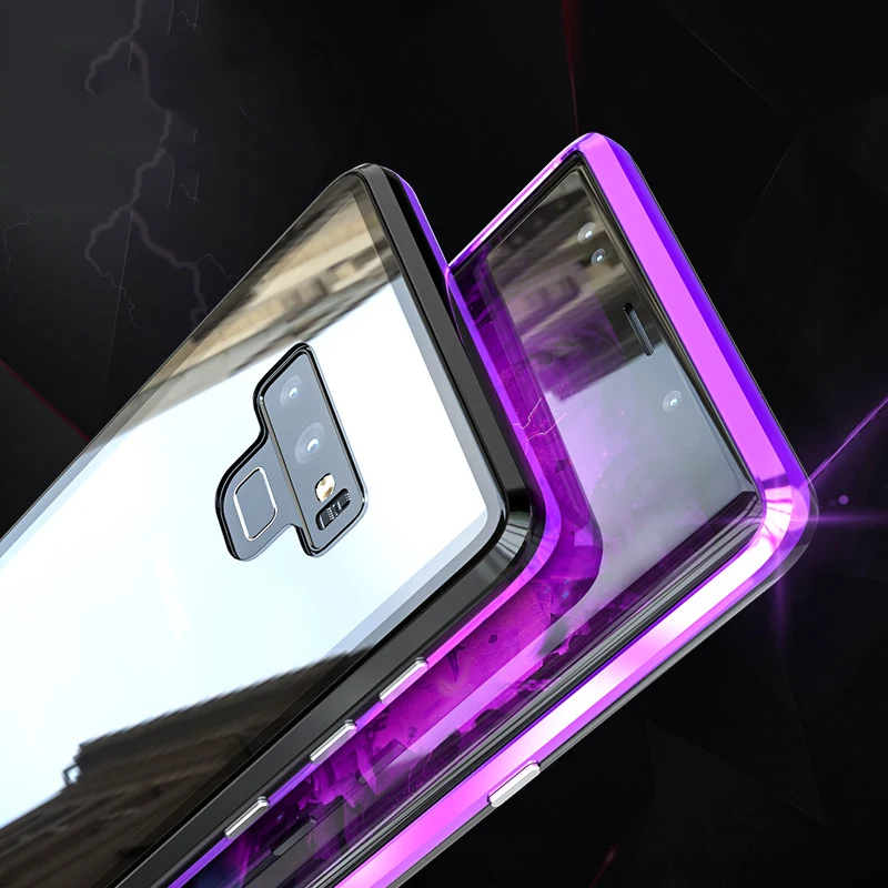 Роскошный Металлический Магнитный чехол для samsung Galaxy Note 9, чехлы для samsung Galaxy Note 8, бампер из закаленного стекла, металлическая рамка, чехол