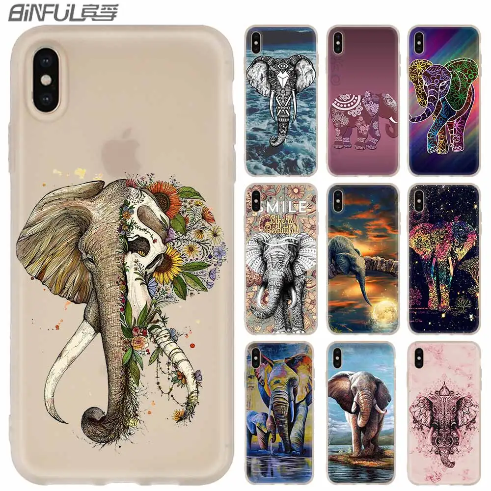 Силиконовый мягкий чехол для iPhone 13 11 12 Pro X XS Max XR 8 7 6 Plus SE Coque Elephant art 2020 | Мобильные
