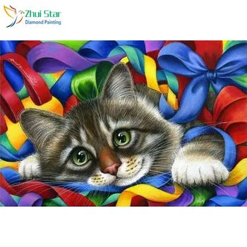 

Zhui star 5d diy Diamond embroidery ribbons cat diamond painting Cross Stitch full square drill Rhinestone mosaic home