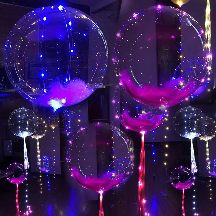 Luminous LED Balloons Transparent Round Bubble Xmas String Wedding Party Deco UK 