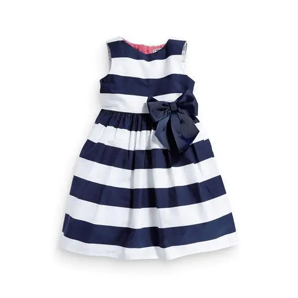 Baby Kid Girls One Piece Dress Blue White Striped Bow Summer Tutu Dress