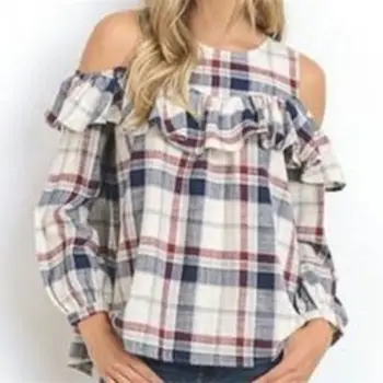 

Summer Autumn Womens Long Sleeve Plaid Shirt Tops Loose Casual Blouse Clothes Plaid Lady