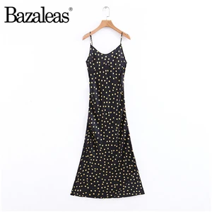 Bazaleas/Желтые платья миди в горошек в стиле 90; платье-комбинация с регулируемыми бретельками сзади; vestidos; модное летнее платье - Цвет: L24 dot 8893