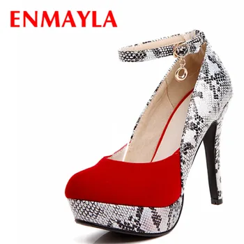

ENMAYLA Women Snakeskin Pattern Mixed Colors Pumps Thin High Heels Strappy Platform Pumps Women Party Shoes Woman Size 40 Black