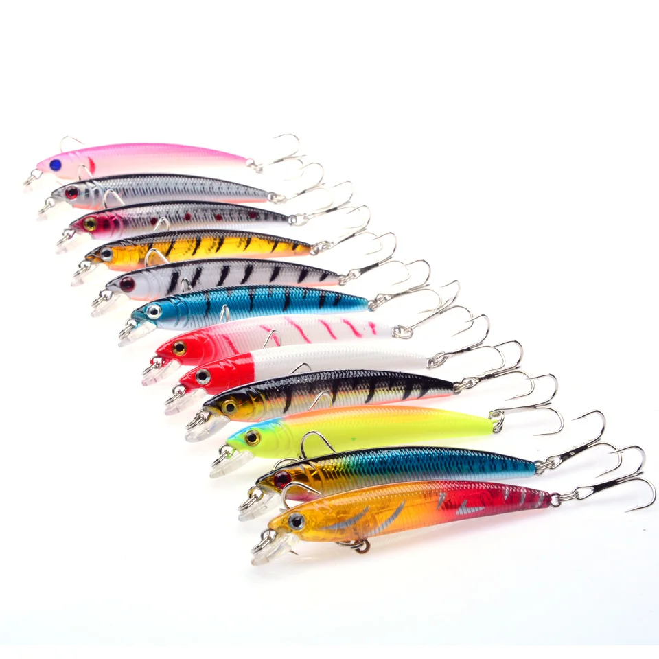 Hot Sale 12pcs/Lots Minnow Lures 12 Colors Fishing Tackle 2.95" 7.5cm/0