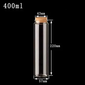 

10pcs/lot 57*220mm 400ml Big Glass Bottle Vase Container Wishing Bottle Empty Sample Glass Storage Jars with Cork Stoppers Decor