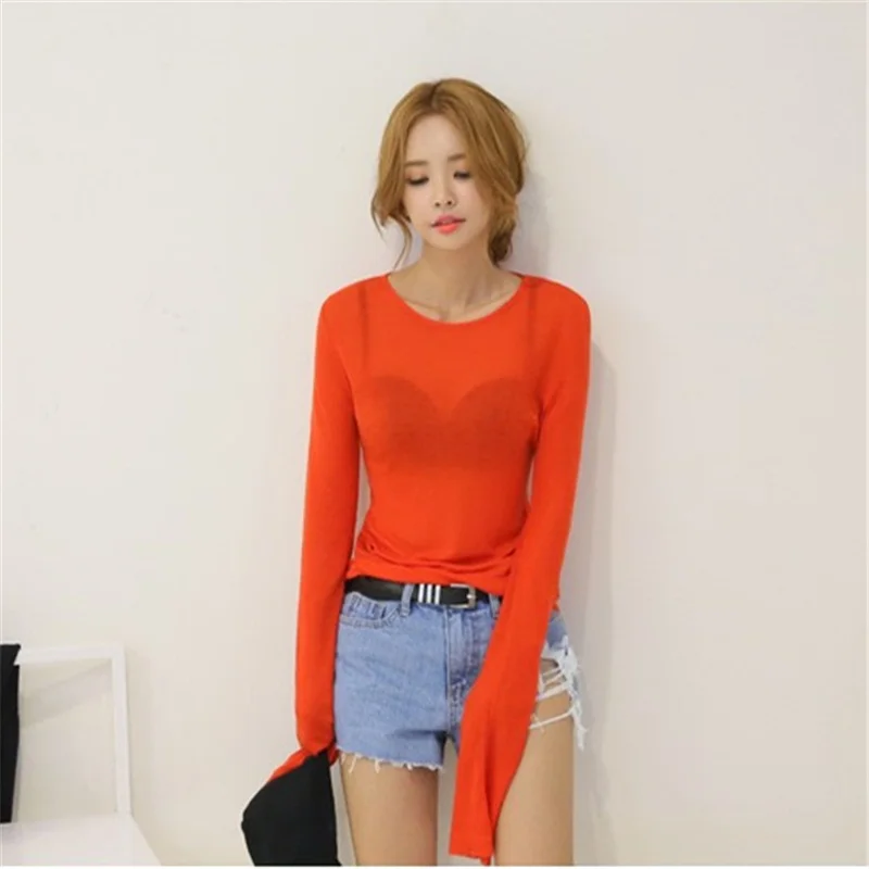 2018 autumn and winter Korean new sexy micro-sleeve T-shirt bottoming shirt women's clothing t shirt women