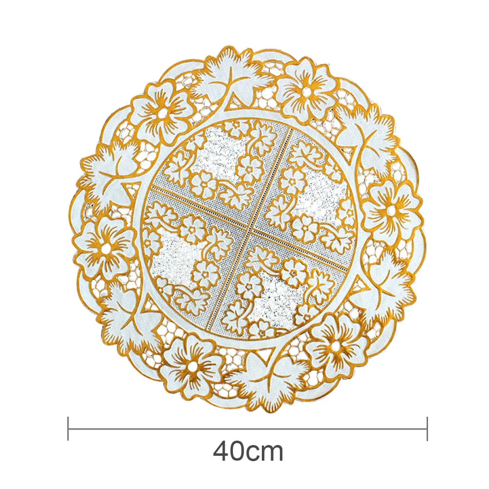 Водонепроницаемая кружевная скатерть для стола, коврик Золотая круглая подставка под прибор, кружевной коврик для домашнего использования на кухне
