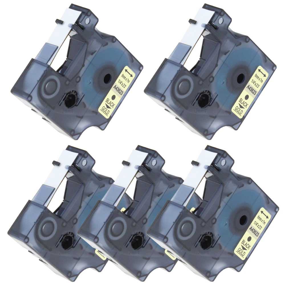 5 packs 6m Dymo D1 Label Cassettes 43623 Black On Gold Tape D1 for dymo labelpoint labelmanager