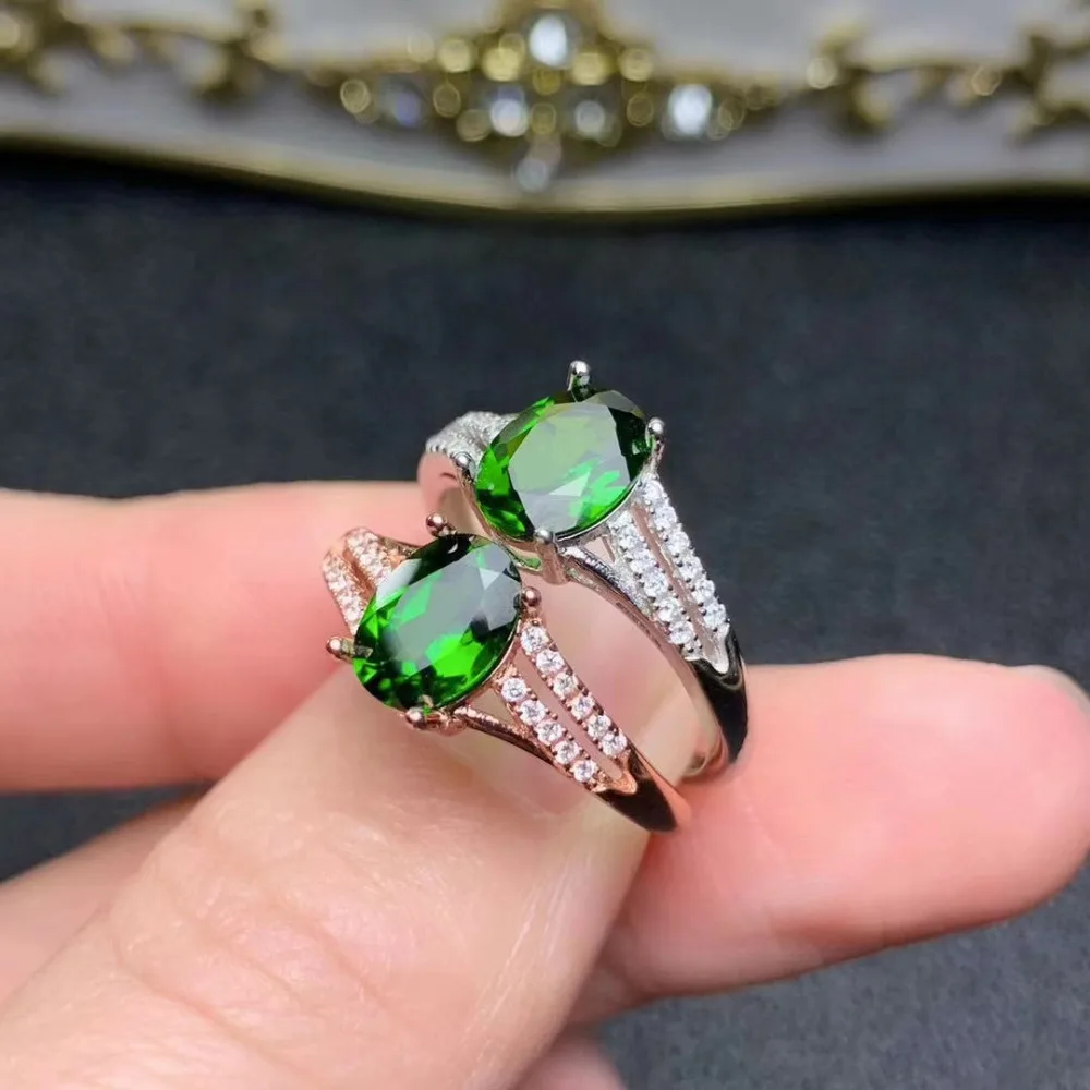 Модная красивая Геометрия натуральный зеленый диопсид кольцо с камнем S925 серебра, природных драгоценных камней кольцо Для женщин Нарядная, для девочек подарок fine Jewelry